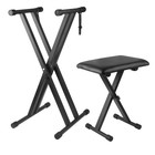Adjustable Double X Keyboard Stand   Piano Bench Set  7 Heights  Lockable Straps