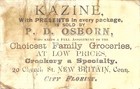 1880s Kazine Trade Card Cats Comic Scene   Grocer Ad New Britain Ct