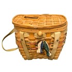 Vintage Fishing Creel Wicker Basket Purse Cabin Lodge Lake House Decor Folk Art