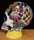 Ceramic Pottery Skull From Mexico Painted 4 5   4 5   3   Multi Colored 