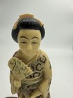 Japanese Kimono Lady Figurine Holding Fan   Lantern  Hand-painted  8 In