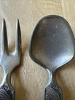 Vintage Konge-tinn Norwegian Pewter Serving Fork   Spoon Viking King Olav