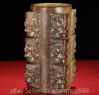 7 2  China Hongshan Culture Hetian Jade Carving Dragon Beast Yu Zong Cong Amulet