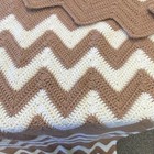 Handmade Crochet Chevron Sofa Throw Blanket Brown White 42x77 In
