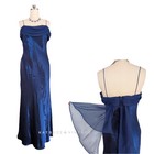Vintage Prom Dress Maxi Gown Size L Blue 90s Y2k Satin Fairy Princess Ruffle
