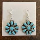 Native American Navajo Indian Cluster Dangle Turquoise Earrings Stunning Zuni