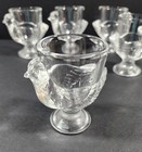 Set Of 6 Vintage French Egg Cup  Clear Glass  Chick Hen Chicken