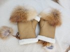 Fingerless Fur Mittens Warm Winter Gloves Real Sheepskin Fox Gift For Women