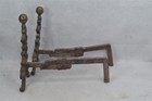 Antique  Andirons Fireplace Brass Iron Finials  Xmas Tree Small  Original 1800