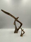 2 Vintage Brass Bird Sculpture  Modernist Mid Century Abstract Seagull In Flight
