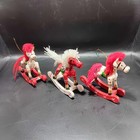 Vintage Folk Art Hand-painted Wooden Rocking Horse Ornaments Lot Of 3