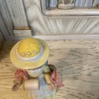 Vtg Sewing Pin Cushion Hat grey Hair Yellow Dress Figurine Thread Scissor Holder