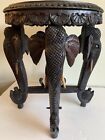 Original Antique Burmese Carved Wooden Elephant Leg Side Table Circa 1880