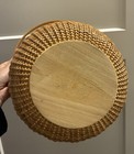 Nantucket Style Round Woven Wicker Basket W  Handle  Wood Base  Brown  8in X 6in