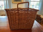 Vintage Wicker Hanging Wall Basket W handle 11 1 2 wx11 hx4 1 2 dx8 1 2 front H
