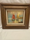 Vintage   Oil Painting Sail Boat Boats Nautical Signed K Wood Framed