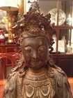 A Rare And Important Early Chinese Bronze Guanyin Statue With Wooden Stand  