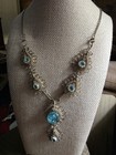 Antique Blue Czech Glass Silesian Wirework Necklace Georgian Era Germany