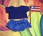 Build A Bear Blue Patriotic Shirt Usa Denim Skirt Teddy Clothes Outfit Flag 69g