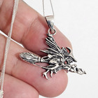Flying Witch Pendant Broomstick Necklace 925 Sterling Silver Jewellery   Boxed