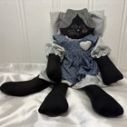 Vintage 1990s Primitive Painted Wooden Black Cat Plush Country Dress Great Con 