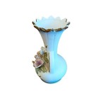 Vintage Porcelain Floral Bud Vase 3d Applied Roses Scalloped Gold Rim 4 Inch