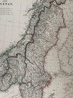 1860 Sweden   Norway Original Antique Map  Engraving With Hand Color Outlines