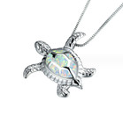 925 Sterling Silver Opal Sea Turtle Pendant   Necklace Aquarium Ocean Gift Pe55