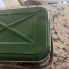 Vintage Metal Picnic Basket W Handles Tartan Green Plain