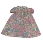 Vintage Girls Floral Lace Collar Dress Pink Blue Pastel Rosette Puff Sleeve 23in
