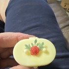 Vintage Yellow Plastic Rain Bonnet Case Floral Rose Decoration Made In Taiwan