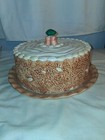 Vintage Cresco Inc  Ceramic Carrot Cake Pie Dish With Lid  Round  2-piece