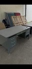 Vintage Gray Metal Steel Tanker Office Desk  Rectangle  Double Pedestal Drawers