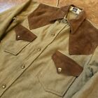 Vintage Woolrich Western Jacket Leather Yoke Accents Snap Jac Shirt Medium Usa