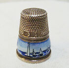 Antique Germany Sterling Silver Thimble  Guilloche Enamel Holland Scene  Sz 5