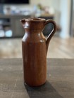 French Rustic Brown Stoneware Jug With Handle And Spout Farmhouse Kitchen Decor