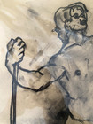 Original Charcoal Figure Drawing Male Nude Study With Staff Life Drawing Art