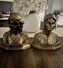 Pair Of Early 20th Century Bookends Gilded Clad Statue Bust Dante   Beatrice
