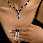 Bridal Prom Necklace Set Crystal Black Beads Earrings Silver Elegant Jewelry Set