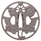 Large Antique Japanese Tsuba Iron Flower Leaves Edo Katana Koshirae Sword Guard