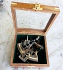 Nautical Astrolabe Glasstop Brass Collectible Sextant Maritime Antique Wood Box