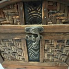 Vintage Style Wooden Rattan Chest Asian Jewelry Box Rustic Boho Storage Trunk
