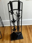 Vtg Fireplace Oak Wrought Iron 5 Pc Set Holder Indoor Outdoor Rustic Hand Made