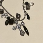 Silver Tone Beaded Ball Chain Necklace W  Cross Charm Pendant  Clear Crystal