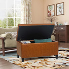 Storage Ottoman Bench  33 Inches Leather Rectangle Tufted Ottoman With Wooden Le