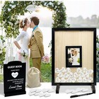 Wedding Guest Book Pine Wood W  Photo Frame Signature Hearts Organizer Set New