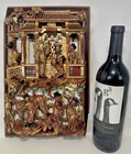 Fine Old Qing Chinese Relief Carved Gilded Wood Panel Plaque Emperor Court Scene