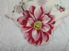 Vintage Ladies Hanky  Handkerchief  Cotton  Flowers   Leaves  Red  Pink  White
