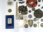 Junk Drawer Lot Vintage Jewelry Gold Necklace Rings Siver Coins Military Estate