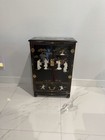 Chinese Black Lacquer Wood Cabinet Hand-painted Gold Red Figures Flowers 1940